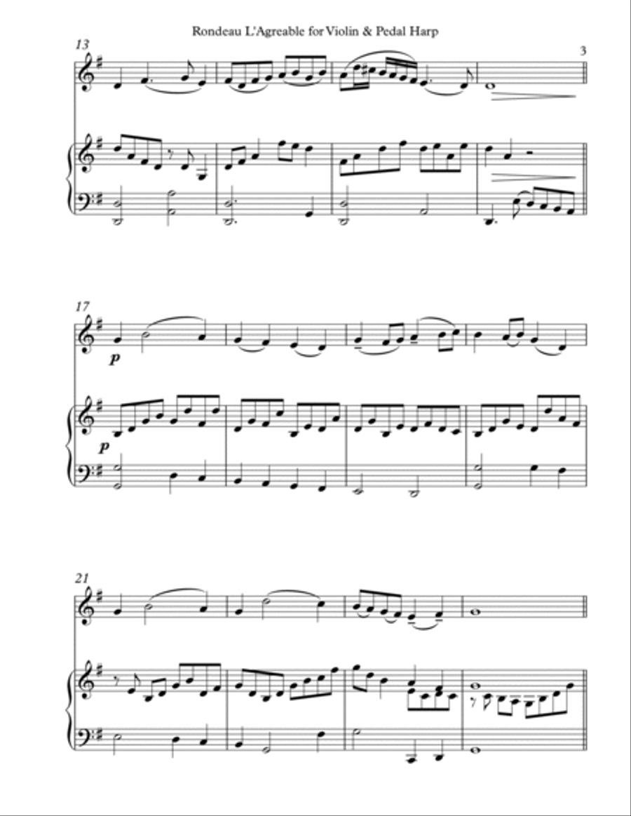Rondeau L’Agreable, Duet for Violin & Pedal Harp