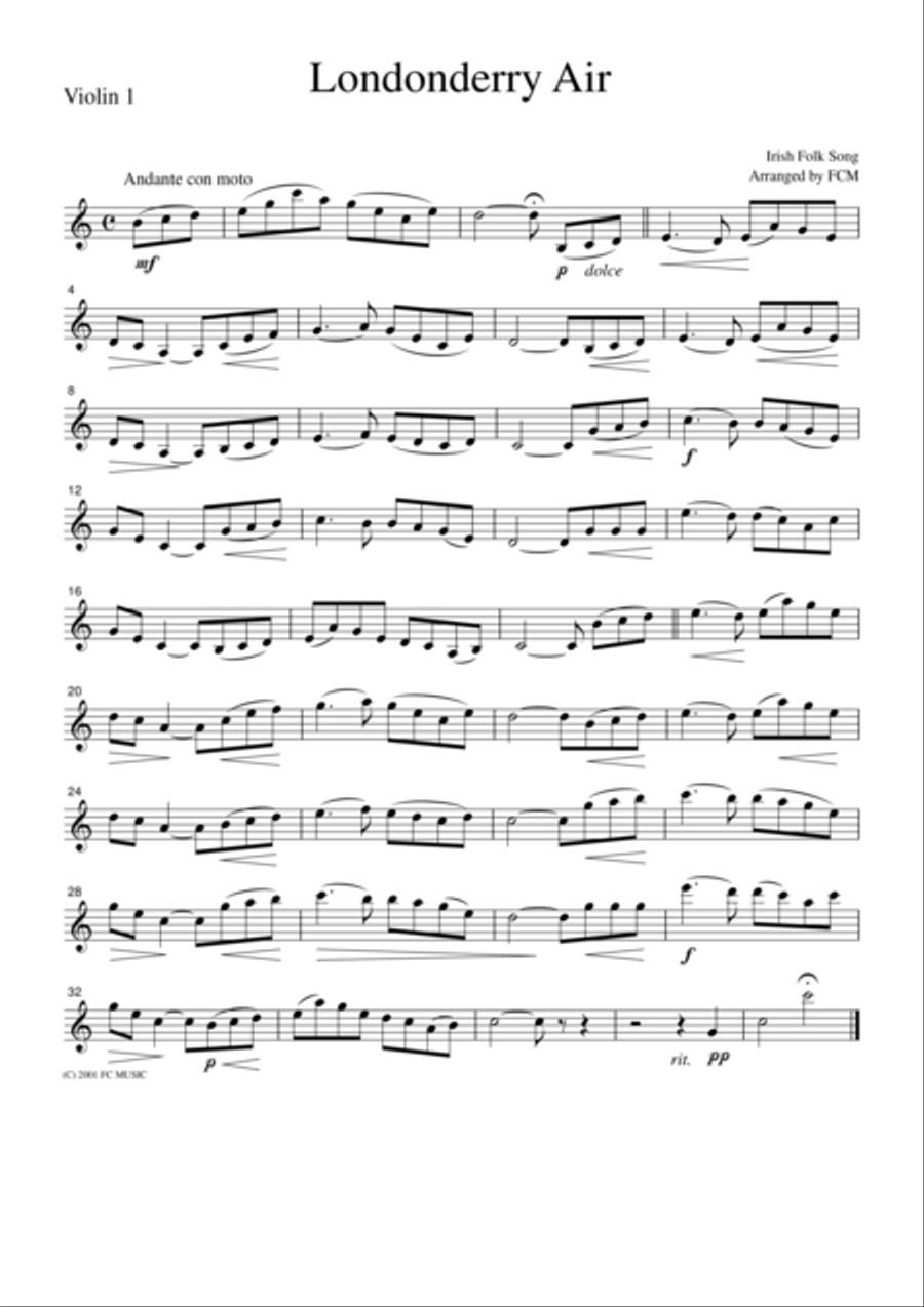 Irish Folk Song Londonderry Air, for string quartet, JM003 String Quartet scores gallery preview page 1