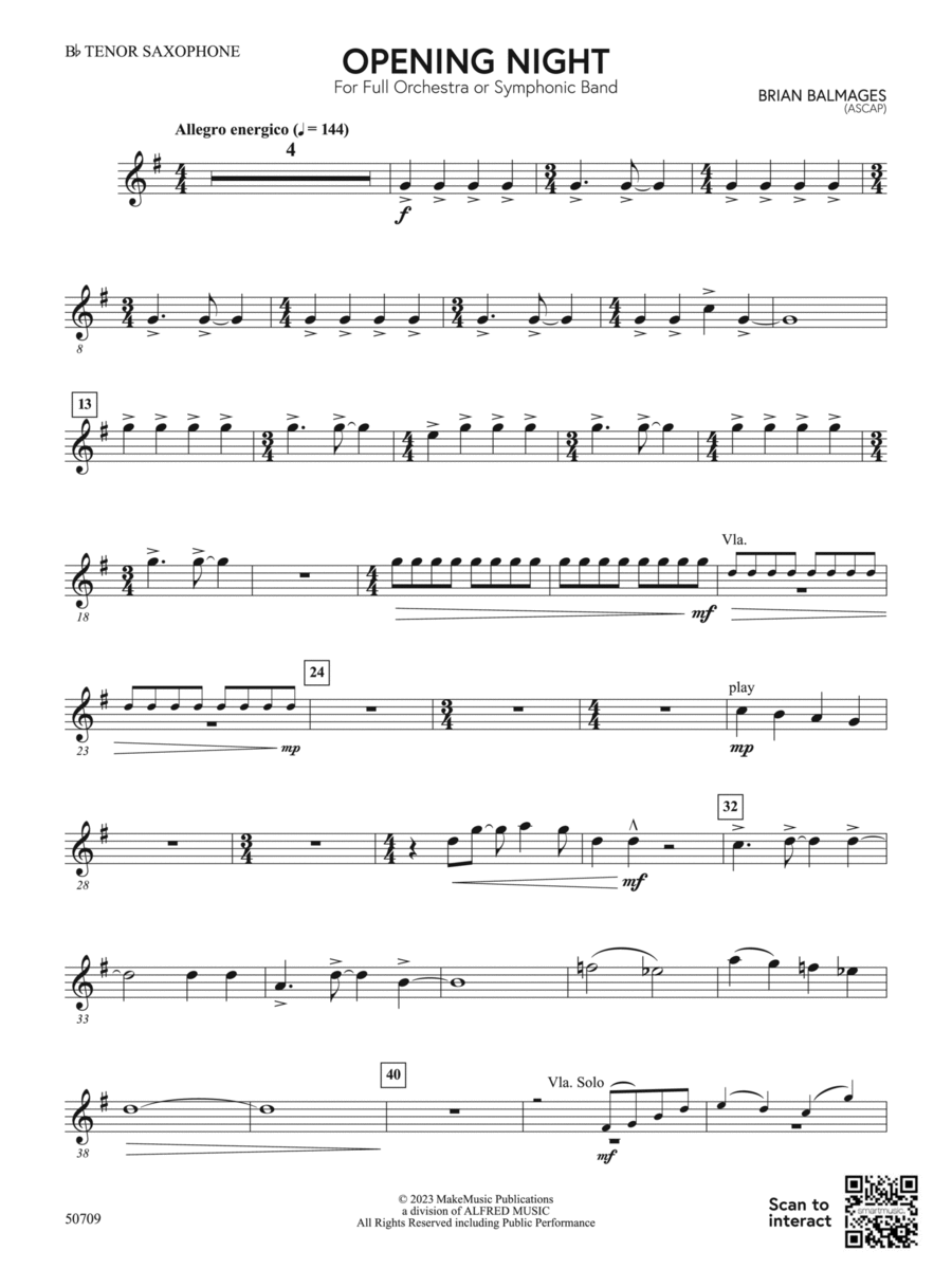 Opening Night: B-flat Tenor Saxophone Full Orchestra scores gallery preview page 1
