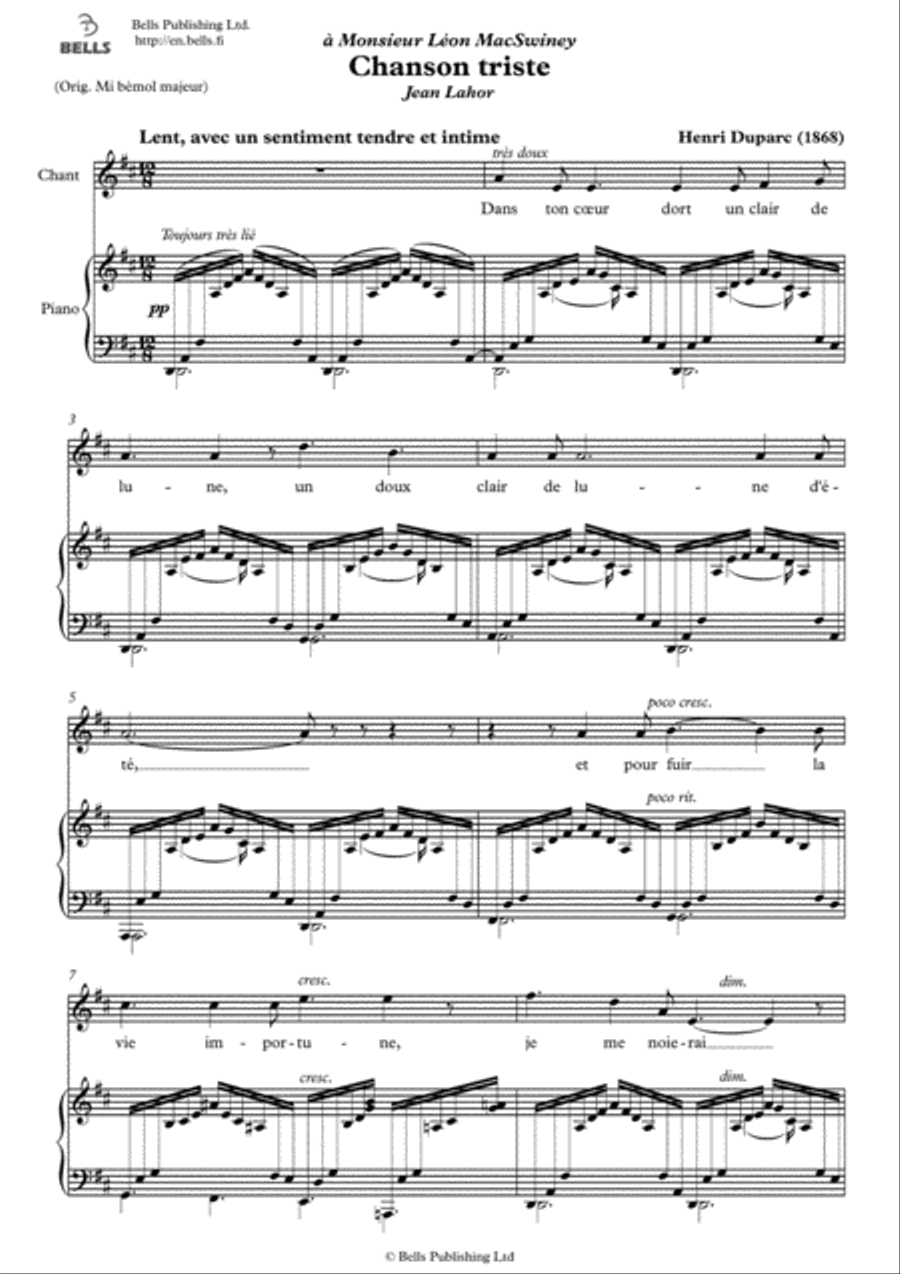 Chanson triste (D Major) Voice Solo scores gallery preview page 1