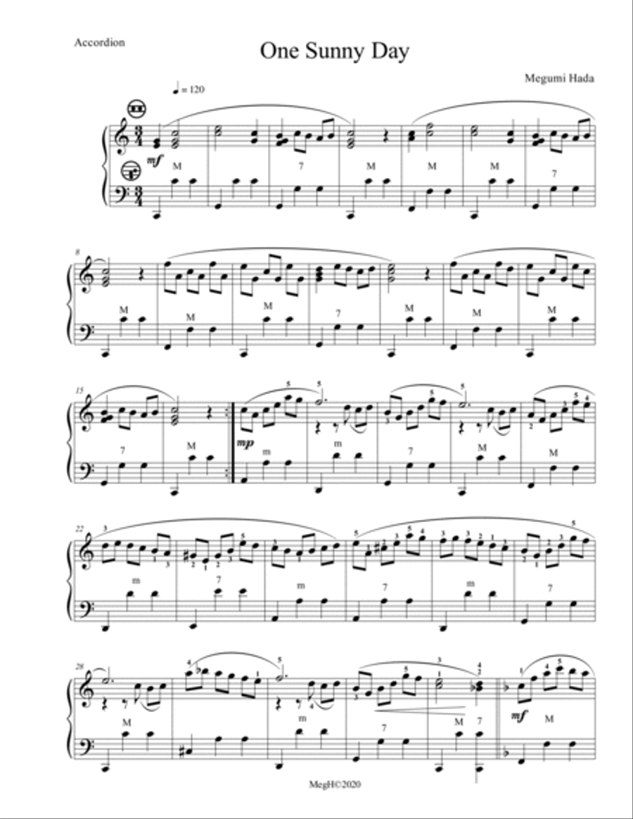 One Sunny Day (Accordion Solo) Accordion scores gallery preview page 2