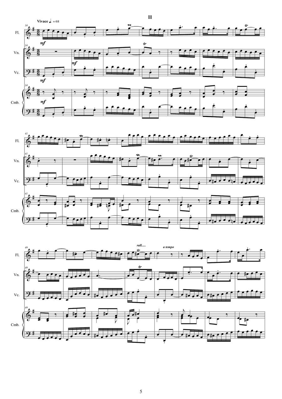 Bach - Trio Sonata in G major BWV 1038 for Flute, Violin, Cello and Harpsichord (or Piano) Small Ensemble scores gallery preview page 5