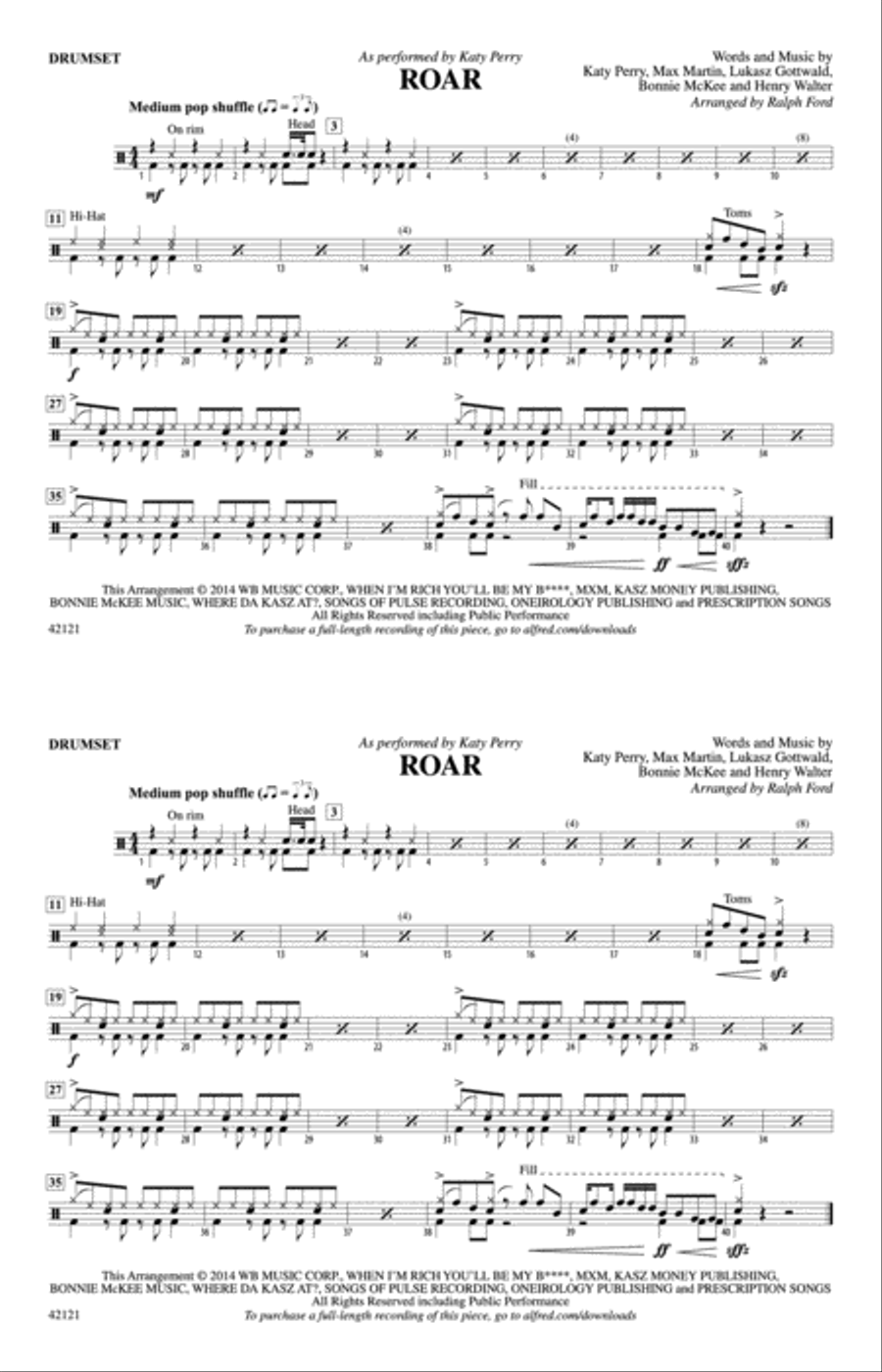 Roar: Drums Marching Band scores gallery preview page 1