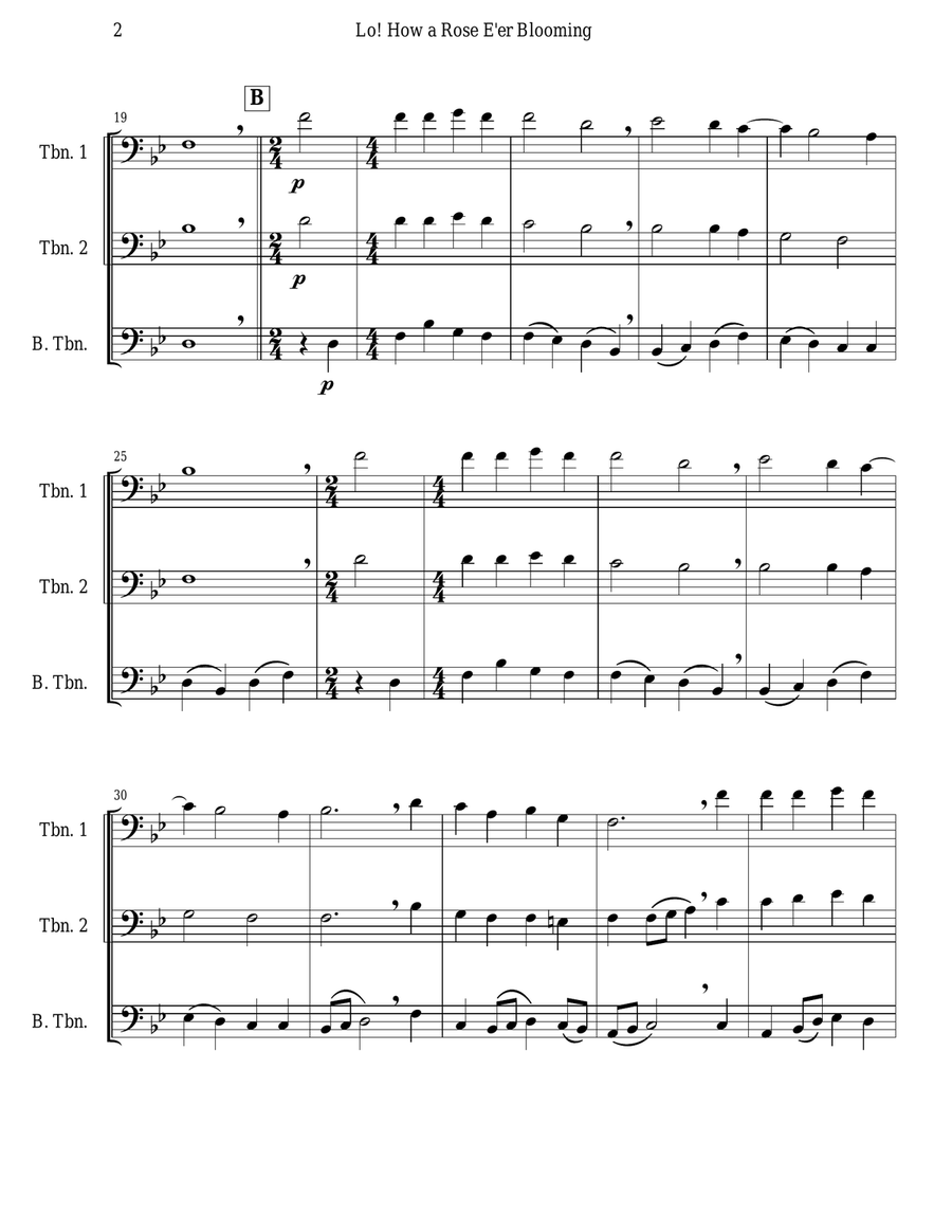 Lo! How a Rose E'er Blooming (Trombone Trio) Trombone Trio scores gallery preview page 2