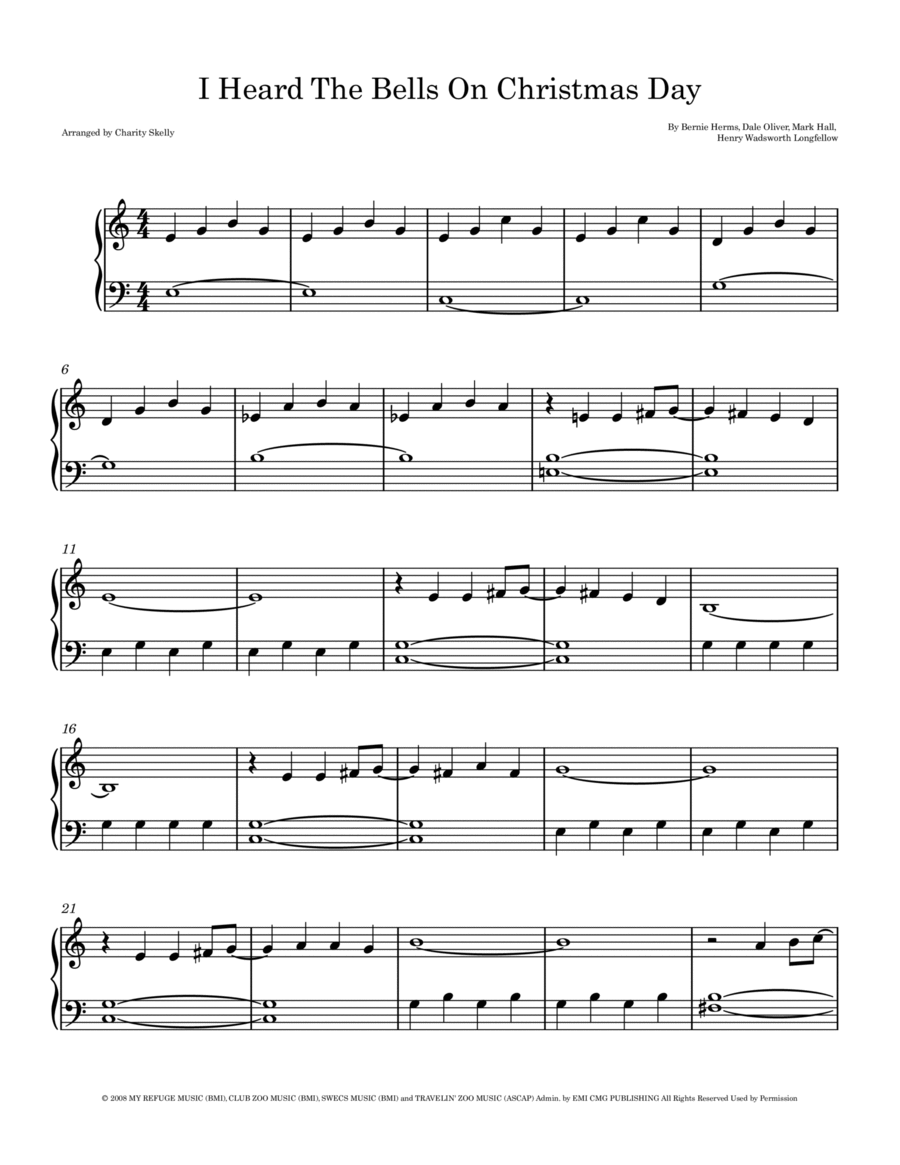 I Heard The Bells On Christmas Day Easy Piano scores gallery preview page 1