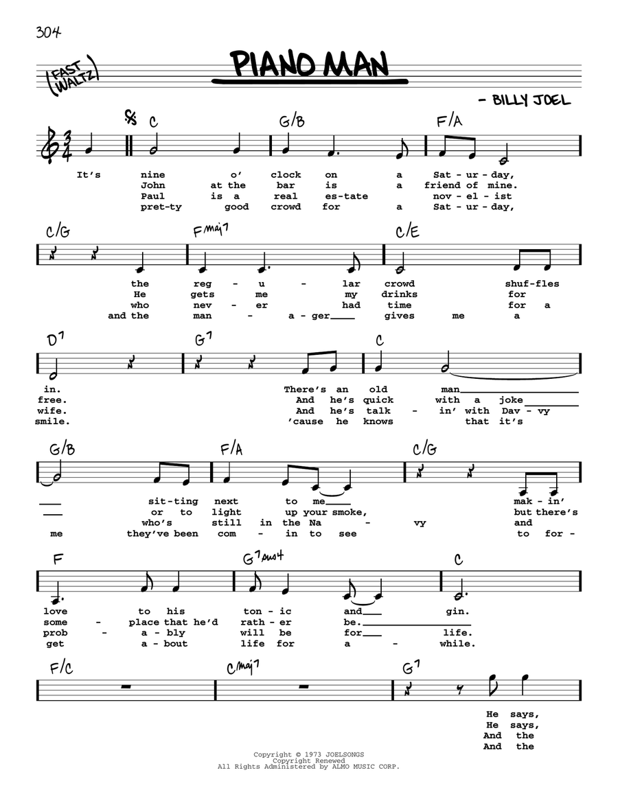 Piano Man Voice scores gallery preview page 1