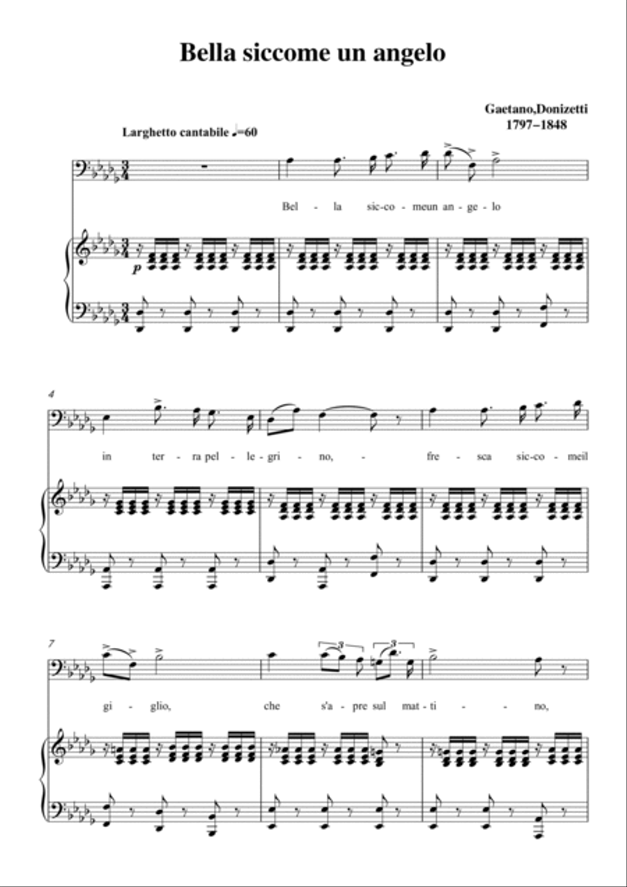 Donizetti-Bella siccome un angelo in D flat Major, for Voice and Piano Voice Solo scores gallery preview page 3