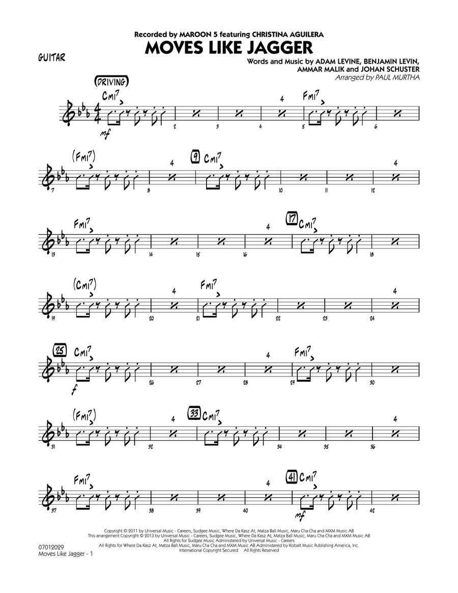Moves Like Jagger - Guitar Jazz Ensemble scores gallery preview page 1