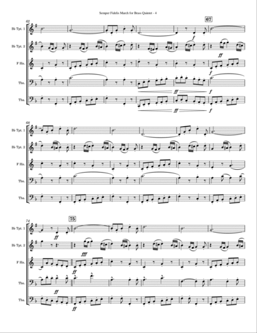 Semper Fidelis March for Brass Quintet Brass Quintet scores gallery preview page 4