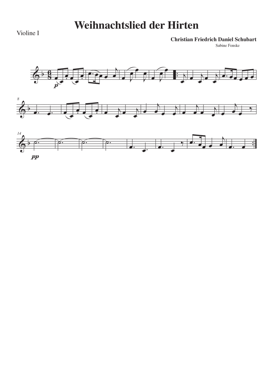 Schubart Christmas song of the shepherds Chamber Orchestra scores gallery preview page 1
