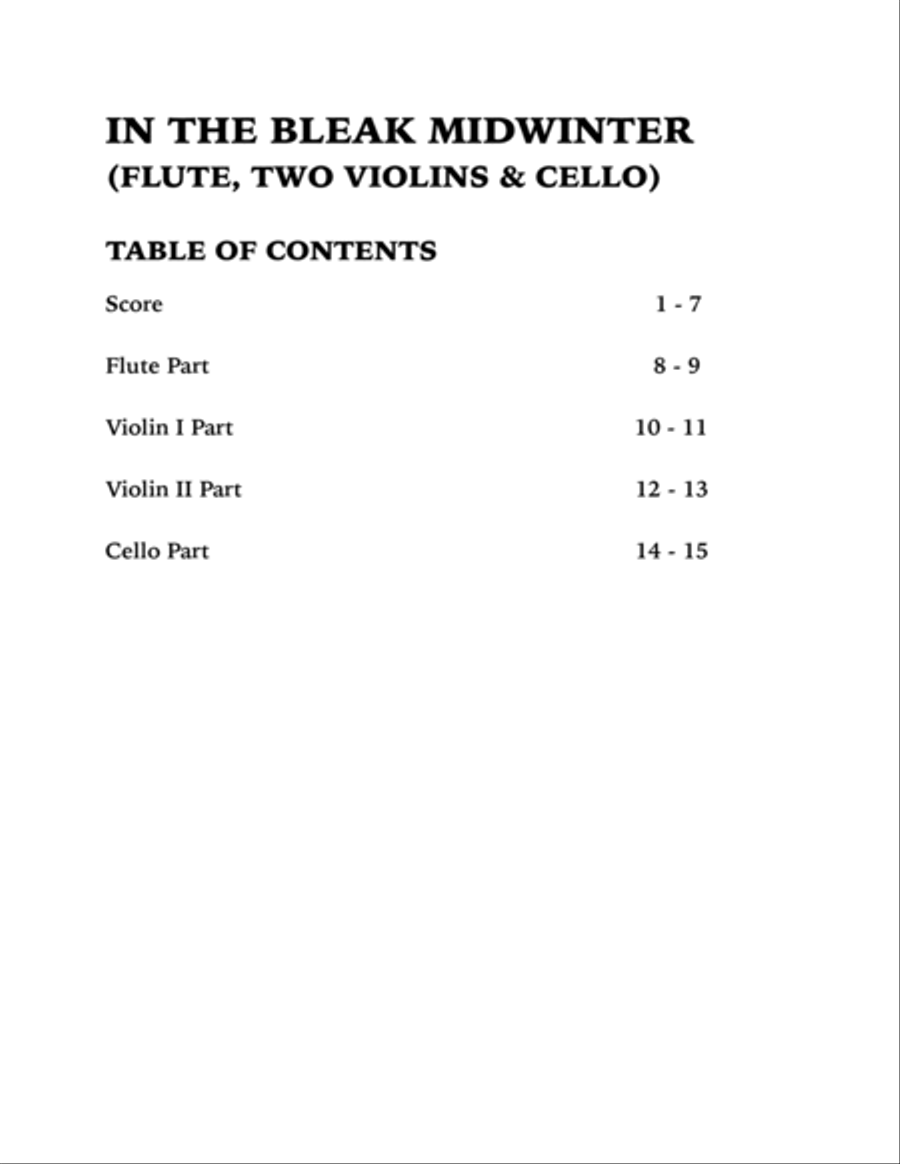 In the Bleak Midwinter (Quartet for Flute, Two Violins and Cello) Small Ensemble scores gallery preview page 4