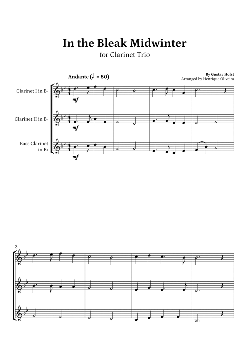 In the Bleak Midwinter (Clarinet Trio) - Beginner Level image number null