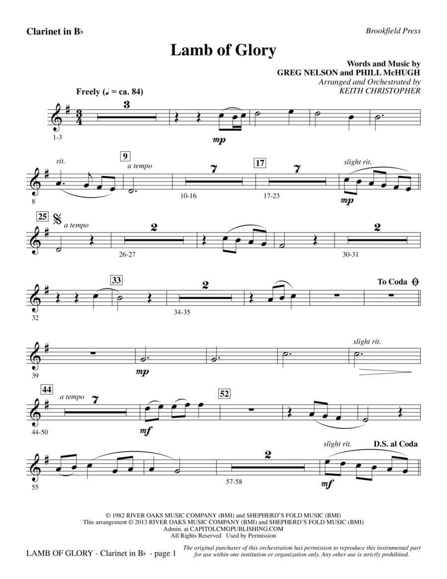 Lamb of Glory - Bb Clarinet Choir scores gallery preview page 1