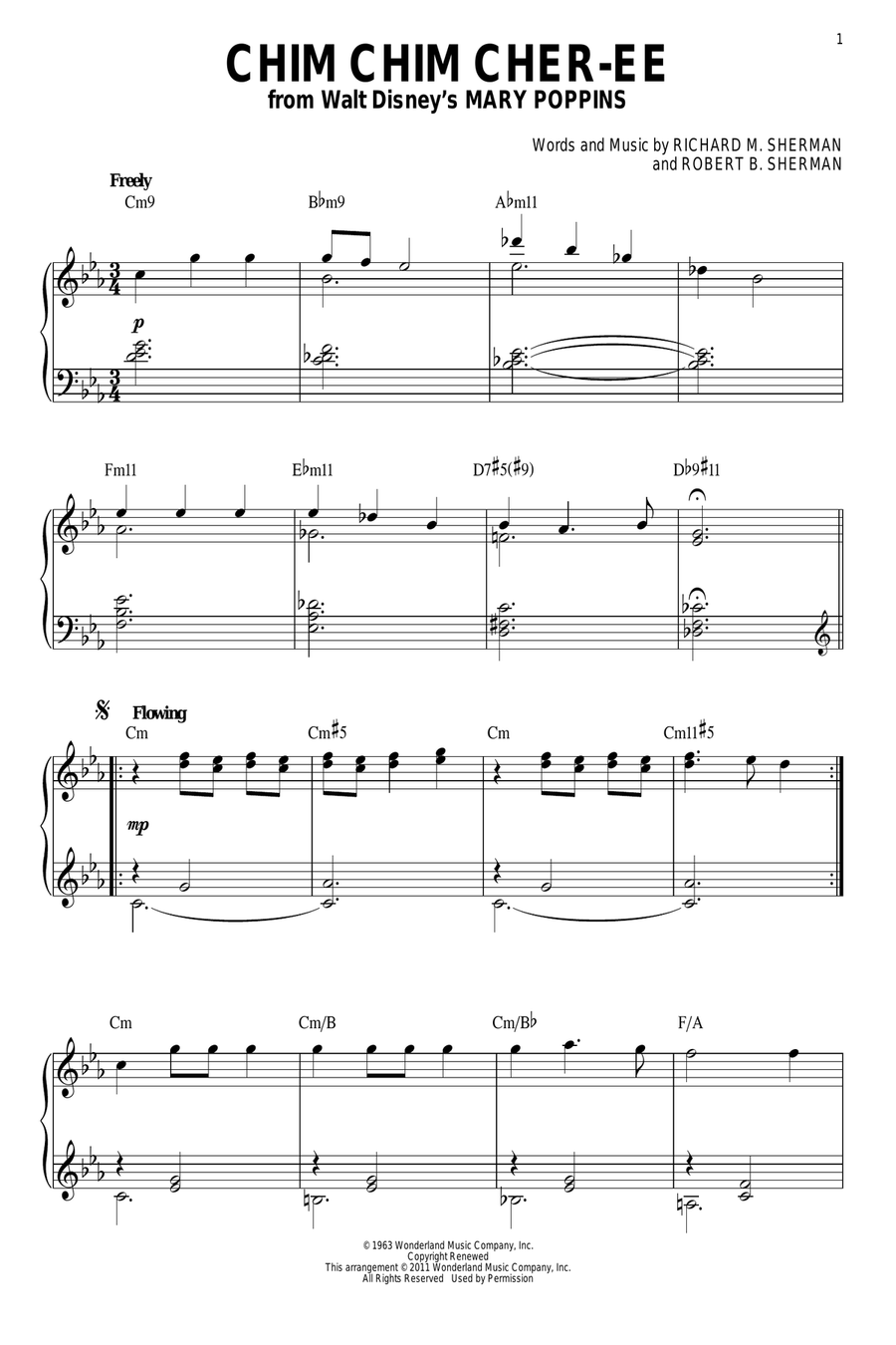 Chim Chim Cher-ee [Jazz version] (from Mary Poppins) (arr. Brent Edstrom) Piano Solo scores gallery preview page 1