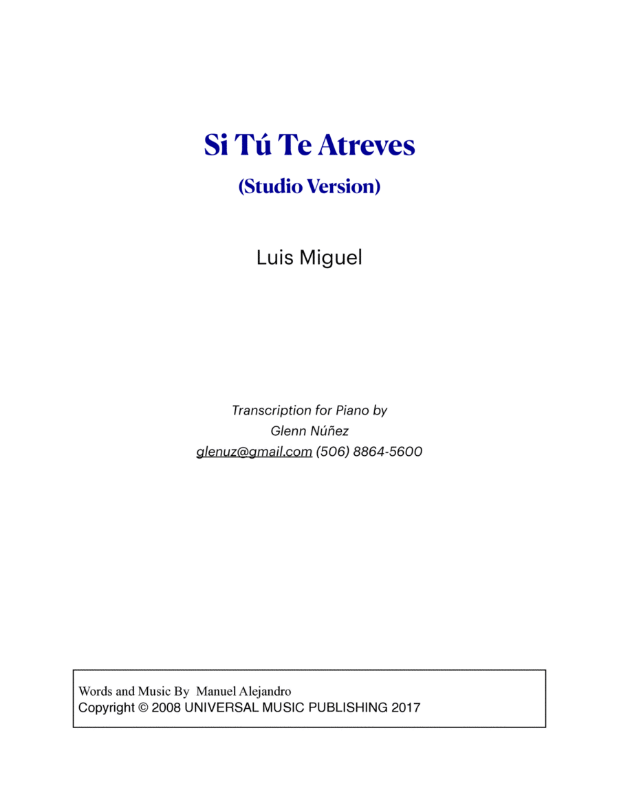 Si Tu Te Atreves Piano Solo scores gallery preview page 1