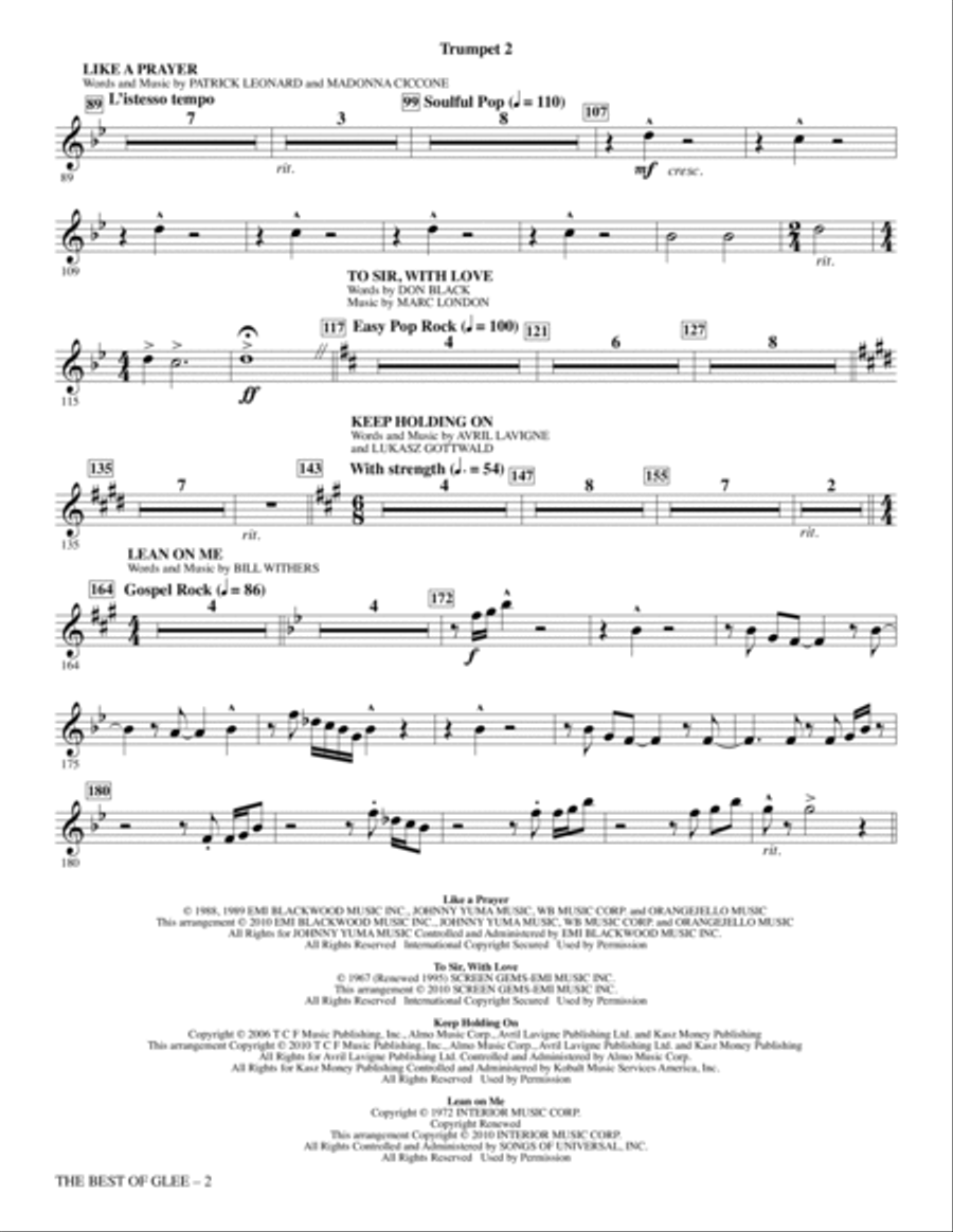 The Best Of Glee (Season One Highlights) - Trumpet 2 Choir scores gallery preview page 2