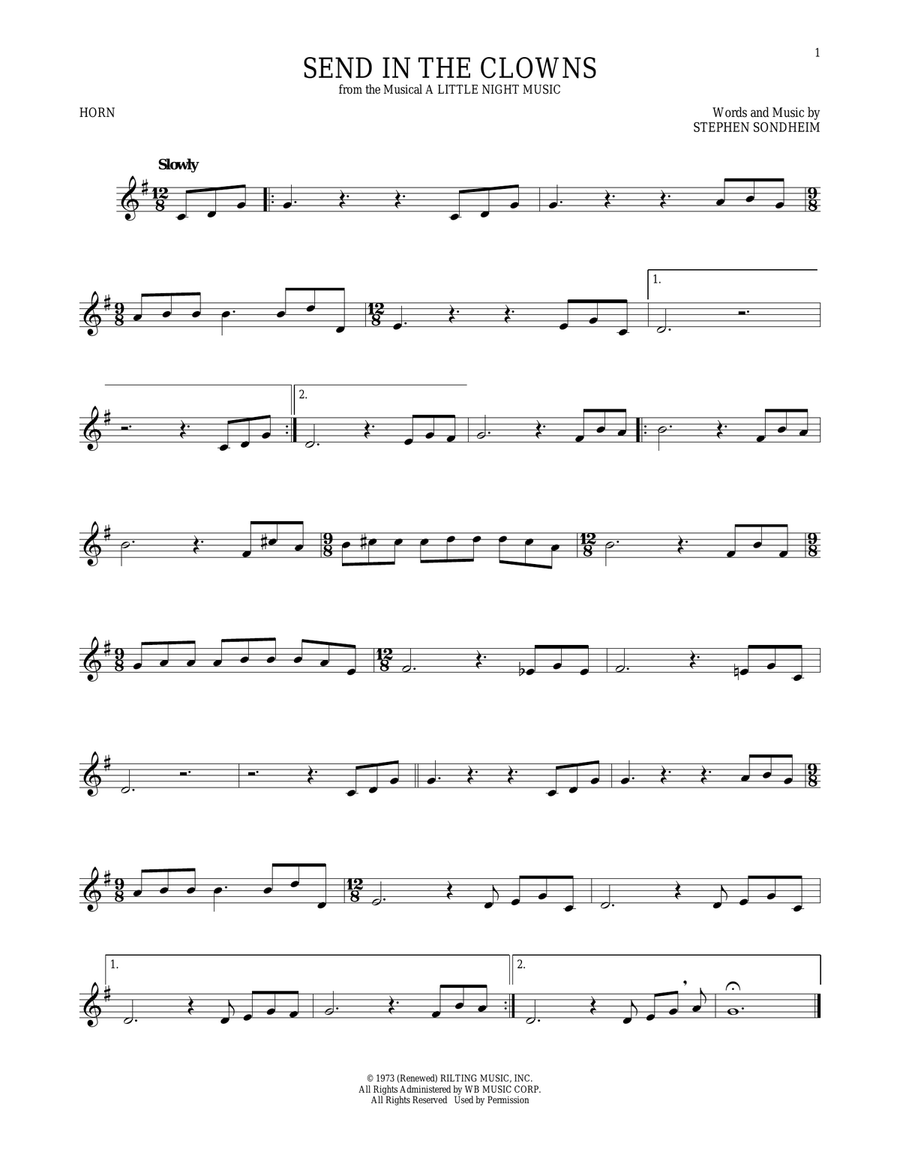 Send In The Clowns (from A Little Night Music) Horn Solo scores gallery preview page 1