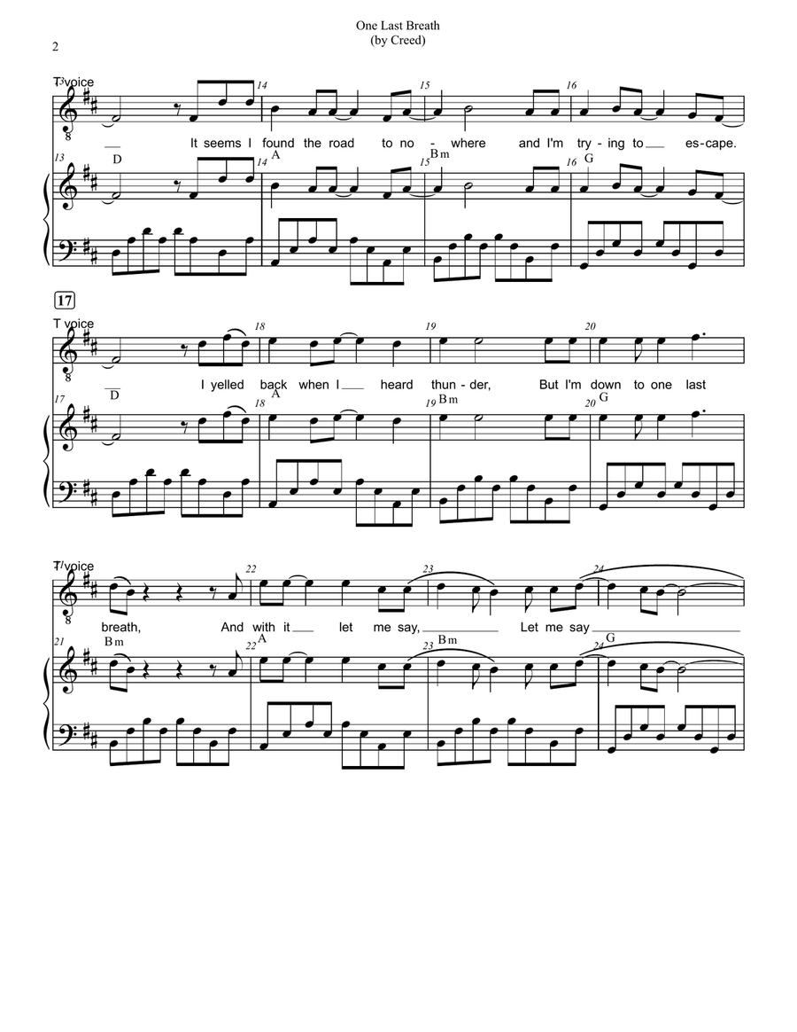One Last Breath Piano, Vocal, Guitar scores gallery preview page 2