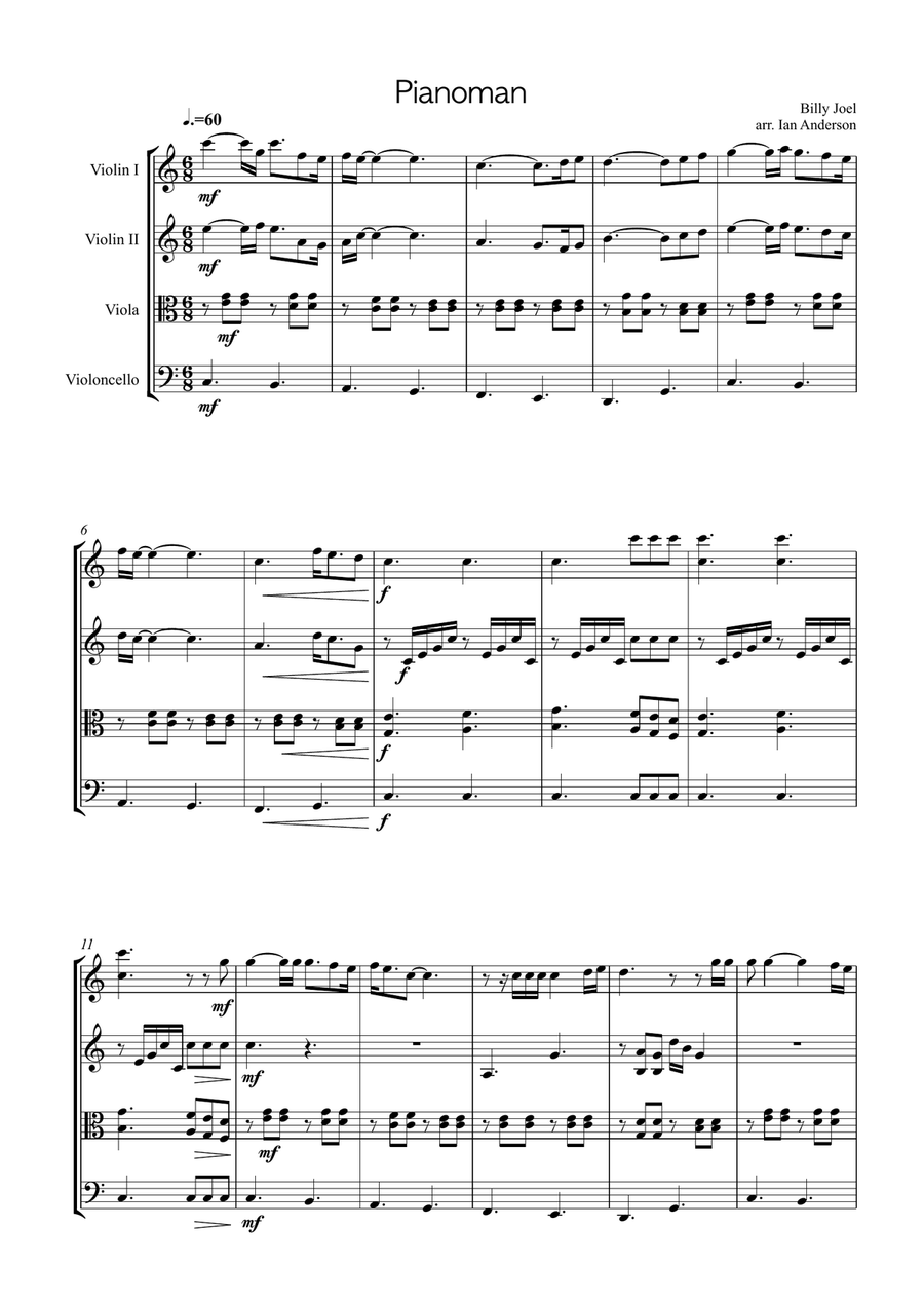 Piano Man String Quartet scores gallery preview page 1