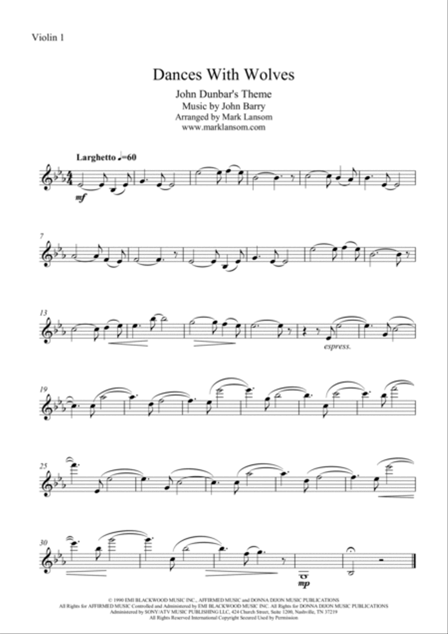 The John Dunbar Theme String Quartet scores gallery preview page 3