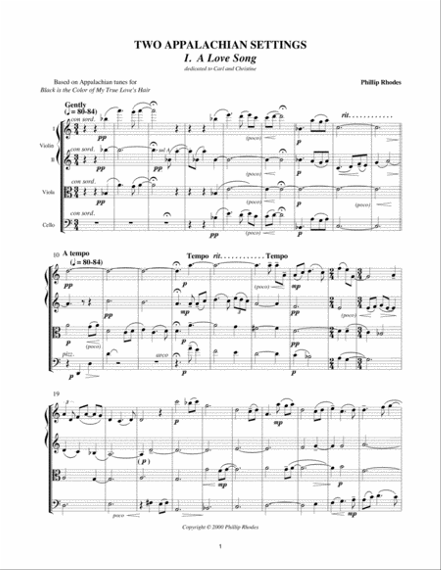 [Rhodes] Two Appalachian Settings String Quartet scores gallery preview page 6