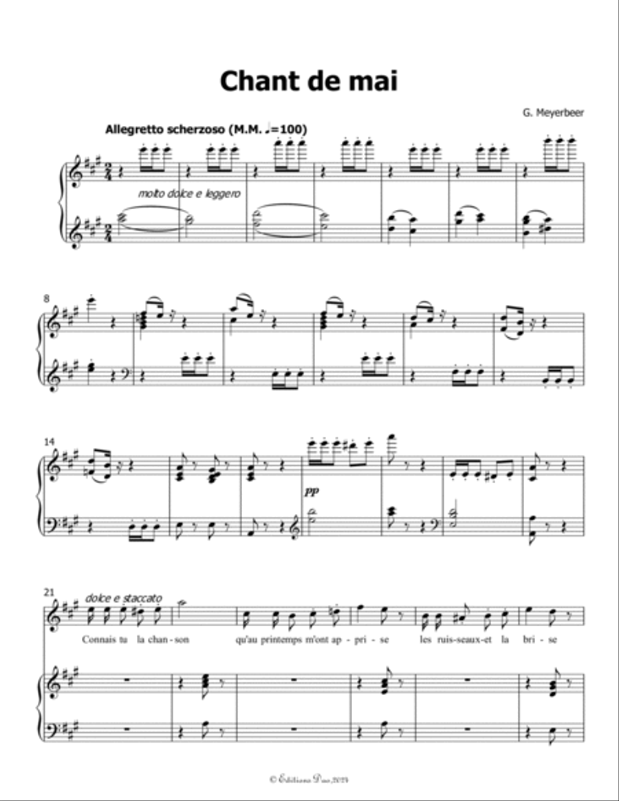 Chant de mai, by Meyerbeer, in A Major Piano, Vocal scores gallery preview page 3