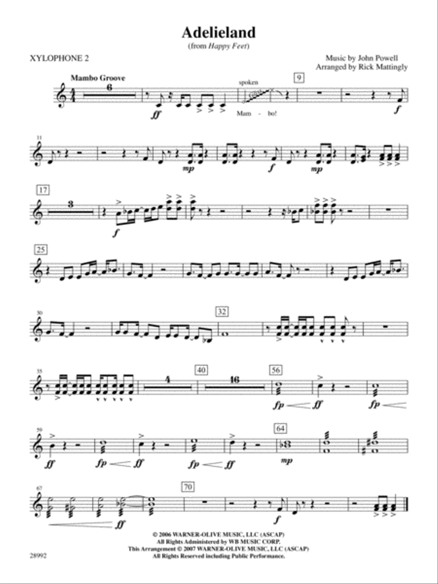 Adelieland (from Happy Feet): 2nd Xylopohone Percussion Ensemble scores gallery preview page 1