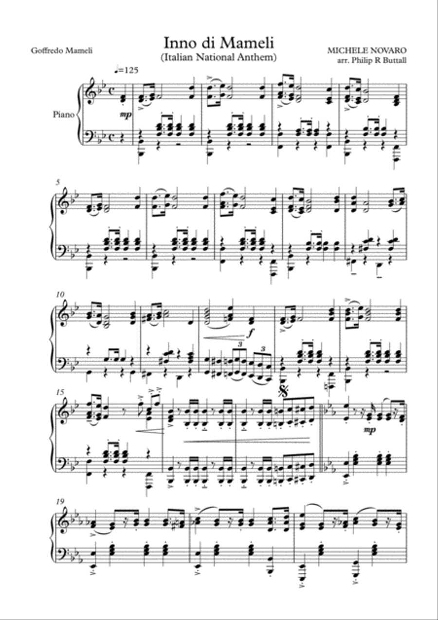 PRB Piano Series - 'Inno di Mameli': Italian National Anthem (Novaro) Piano Solo scores gallery preview page 2