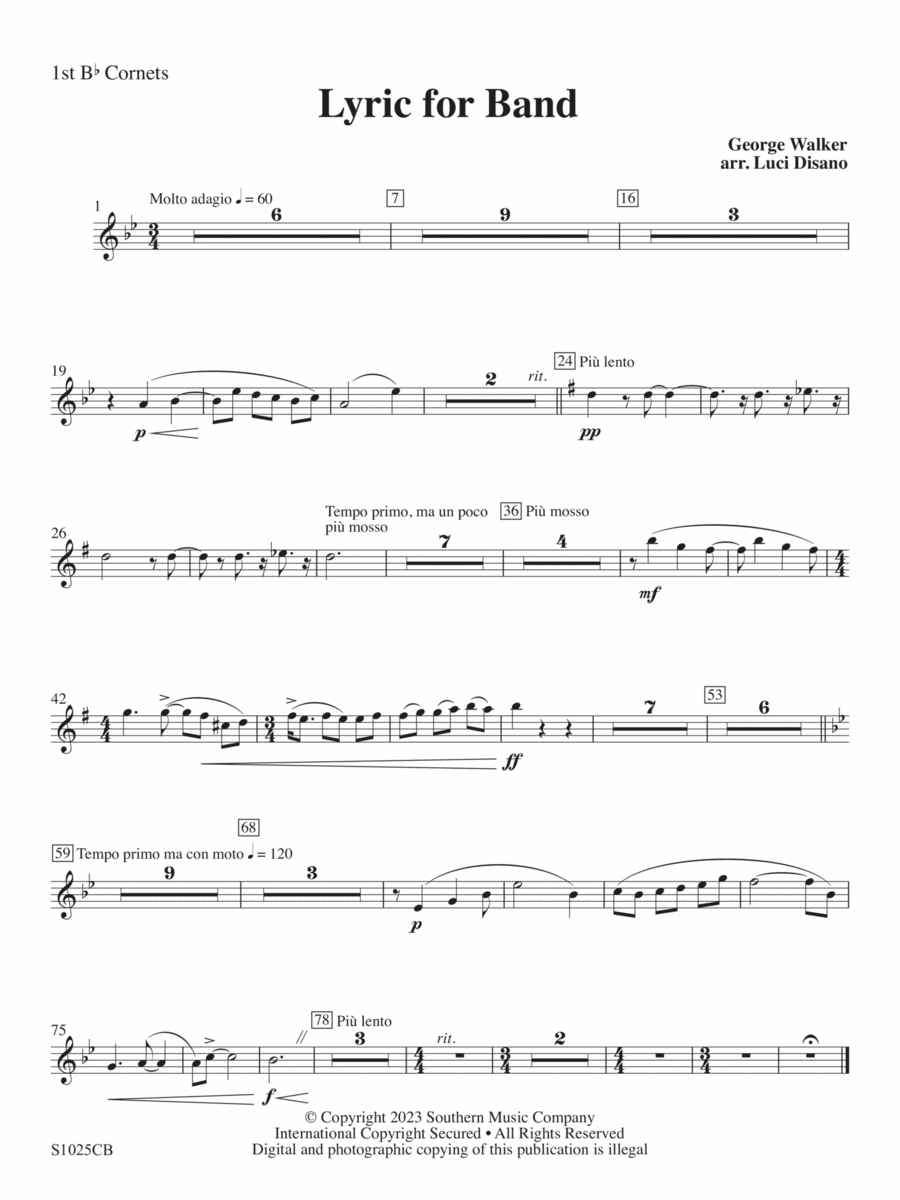 Lyric for Symphonic Band - Cornet 1 Concert Band scores gallery preview page 1