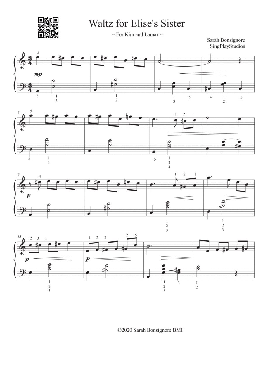 Waltz For Elise's Sister Piano Method scores gallery preview page 1