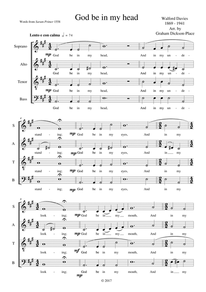 God be in my head. A capella. SATB. Arr. by Graham Dickson-Place image number null