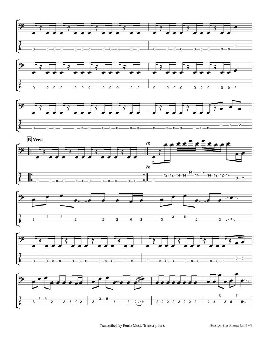 Stranger In A Strange Land Bass Guitar Tablature scores gallery preview page 4