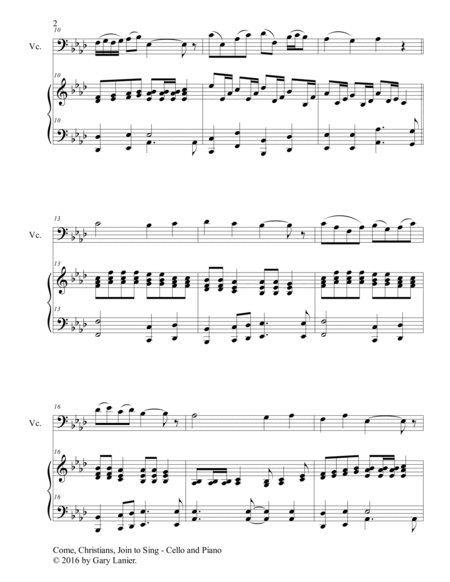 Gary Lanier: COME, CHRISTIANS, JOIN TO SING (Duet – Cello & Piano with Parts) image number null