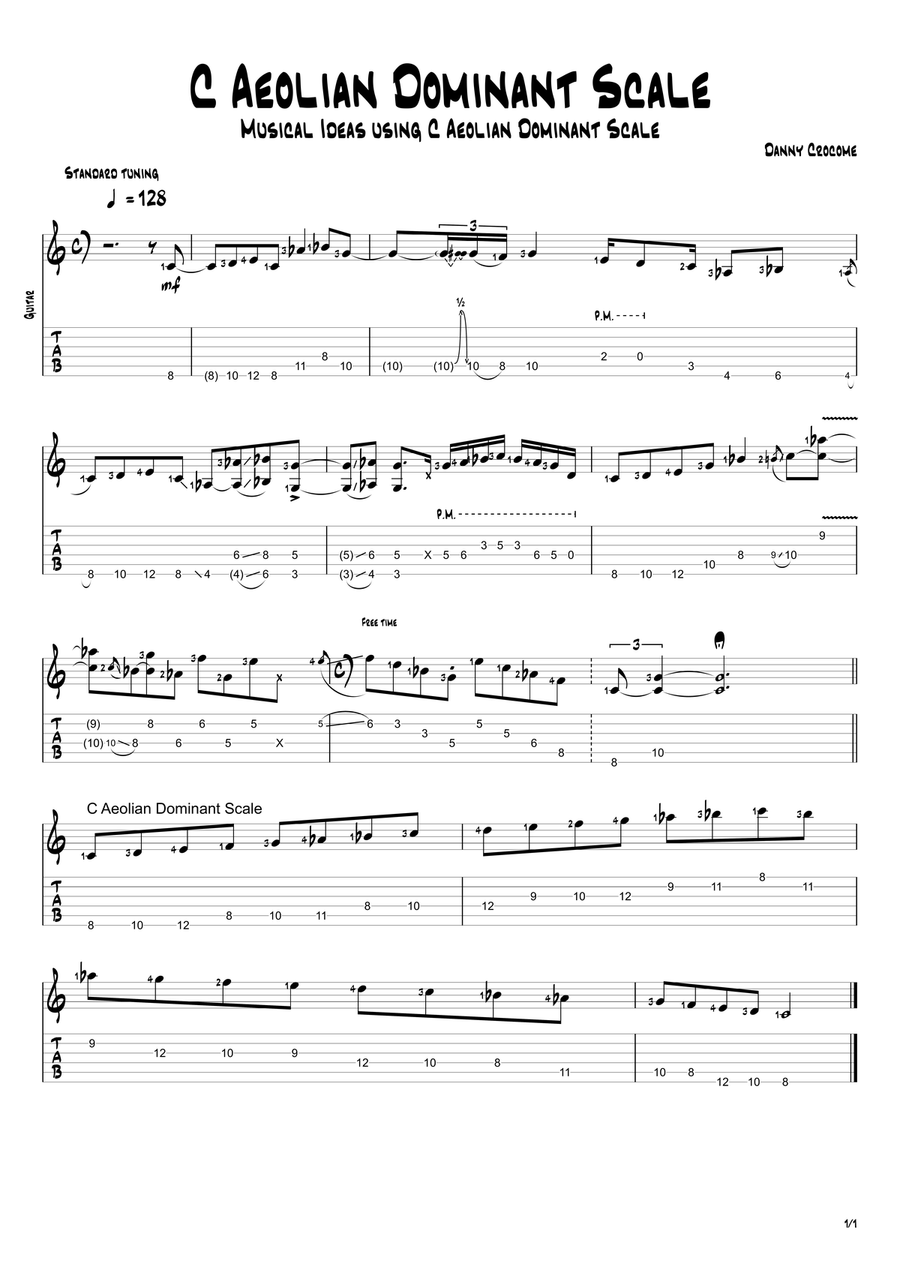 C Aeolian Dominant Scale - Musical Ideas Using C Aeolian Dominant Scale Electric Guitar scores gallery preview page 1