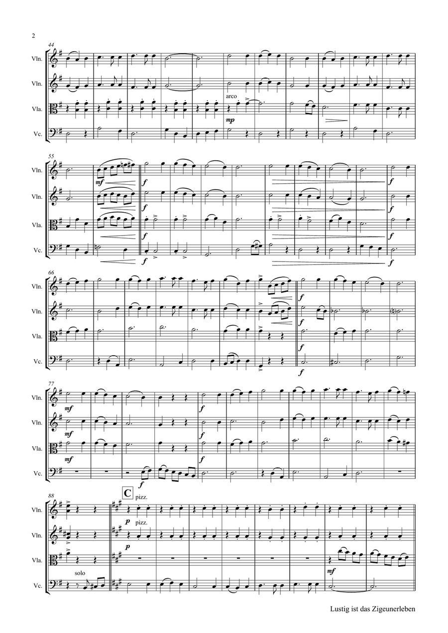 Lustig ist das Zigeunerleben - German Folk Song - Oktoberfest - String Quartet String Quartet scores gallery preview page 2