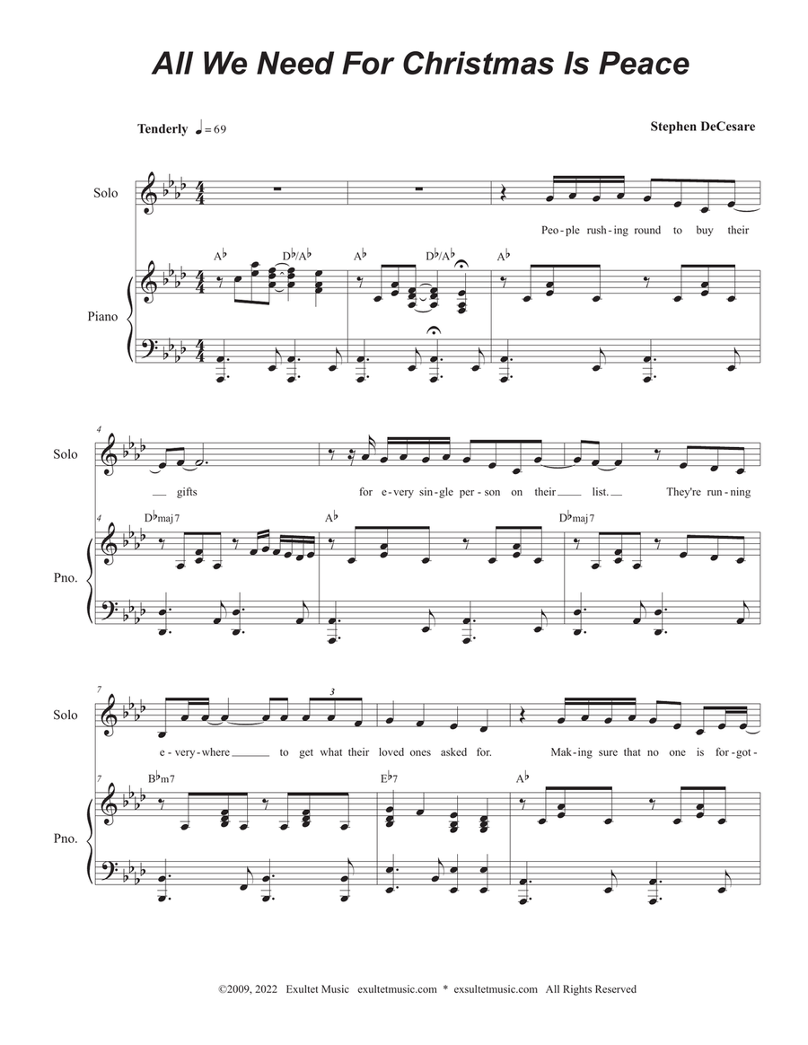 All We Need For Christmas Is Peace (Vocal solo with Unison choir) Unison Choir scores gallery preview page 1