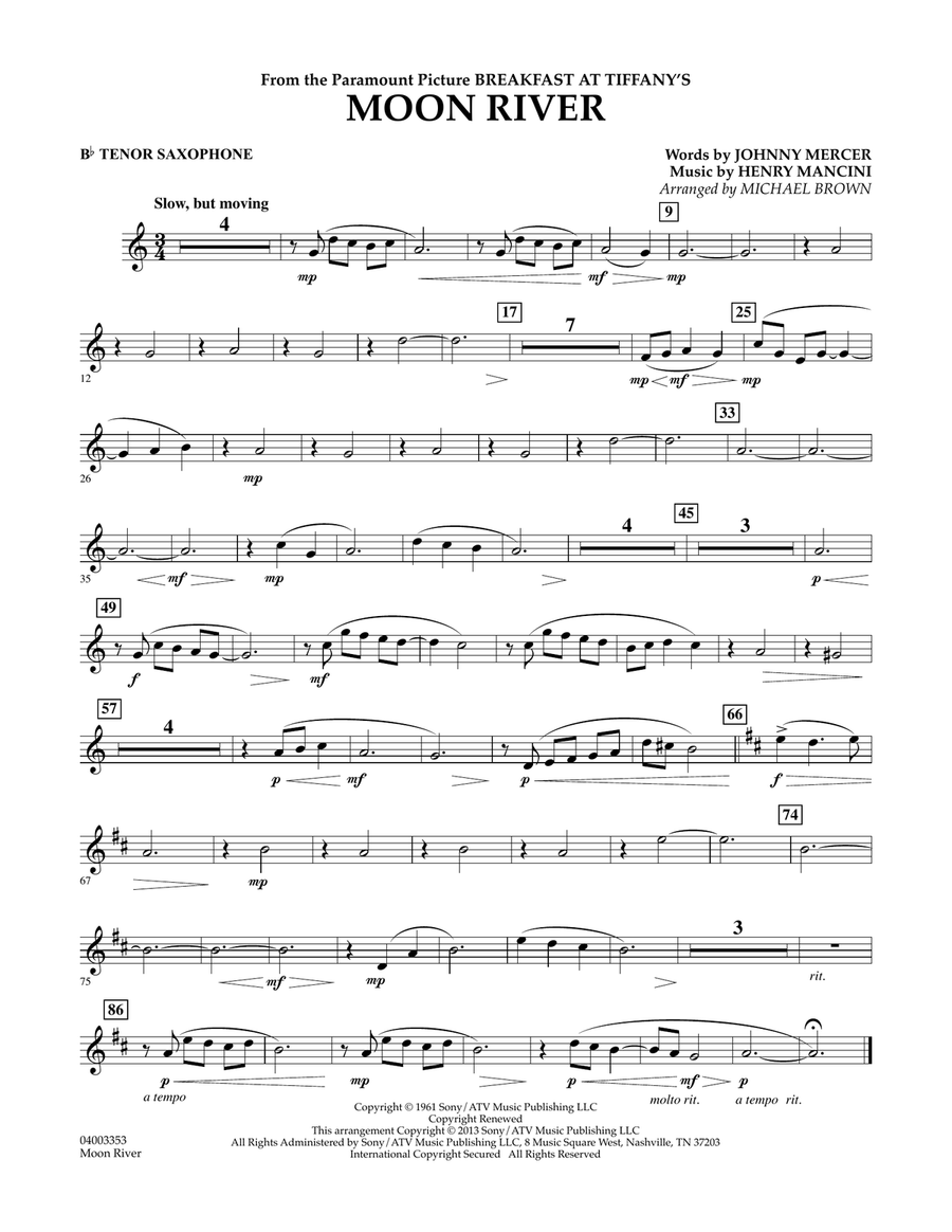 Moon River - Bb Tenor Saxophone Concert Band scores gallery preview page 1