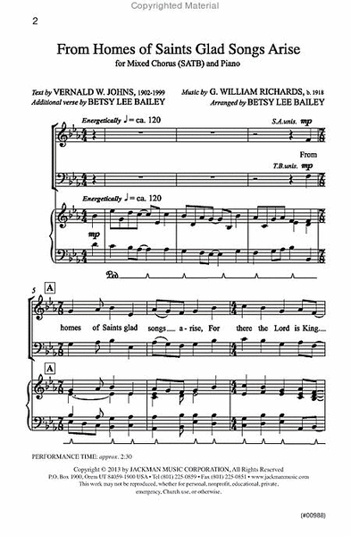 From Homes of Saints Glad Songs Arise - SATB image number null