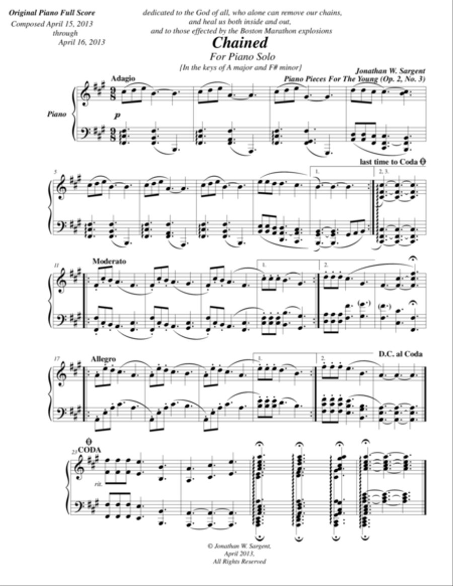 Chained - Piano Pieces For The Young No. 3, Op. 2 Piano Method scores gallery preview page 1