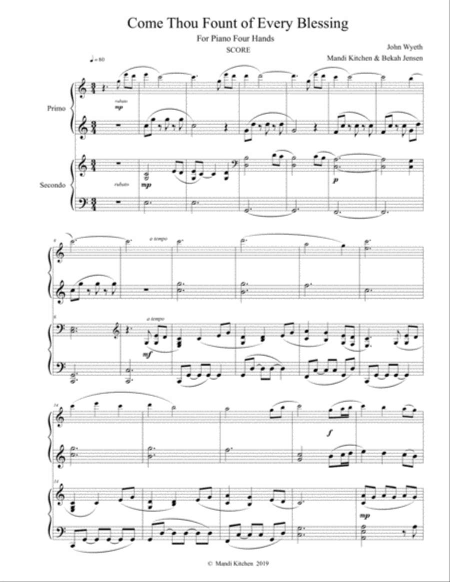 Come Thou Fount Piano Duet Piano Duet scores gallery preview page 1