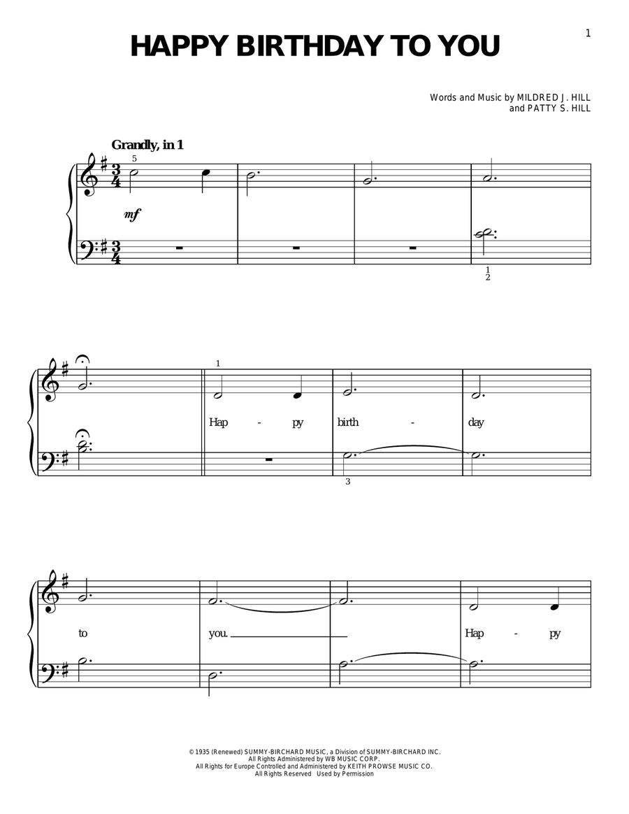 Happy Birthday To You Easy Piano scores gallery preview page 1