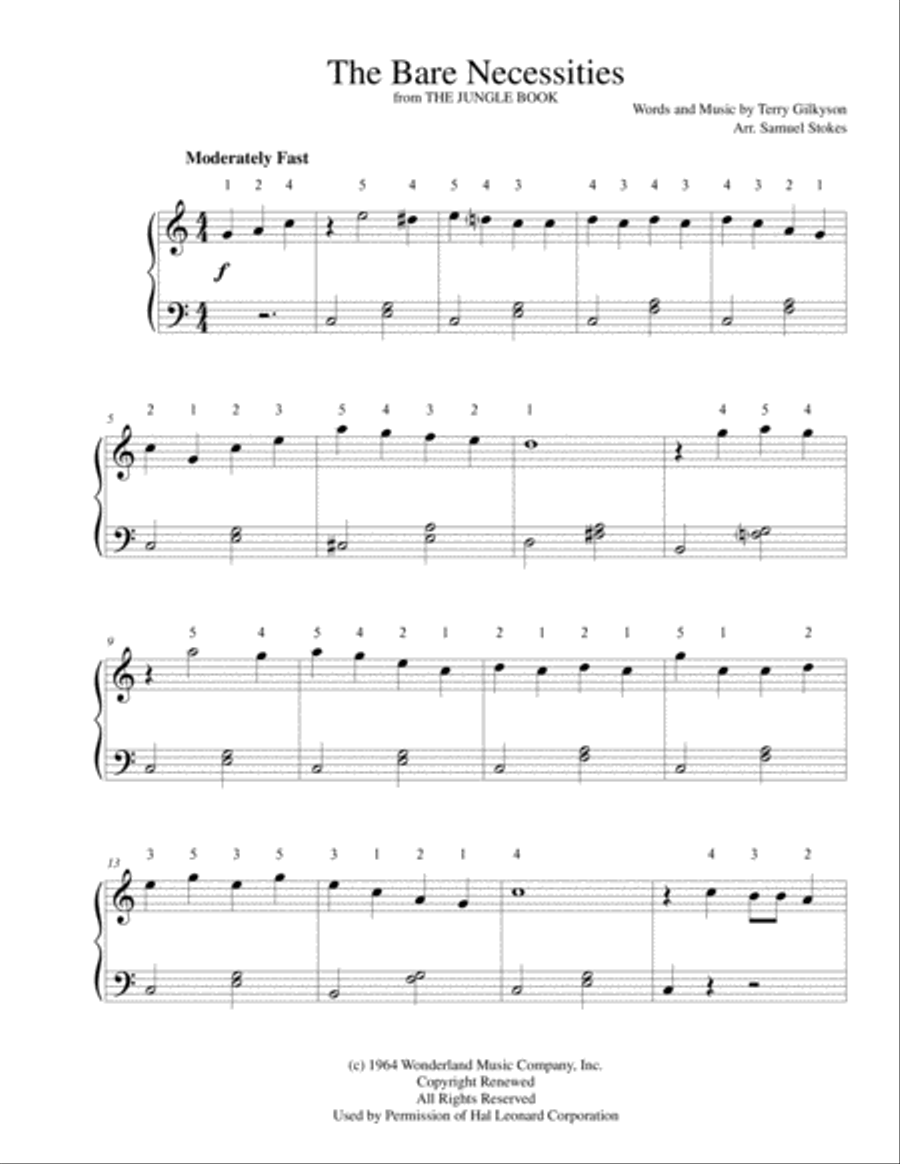 The Bare Necessities from THE JUNGLE BOOK Easy Piano scores gallery preview page 1