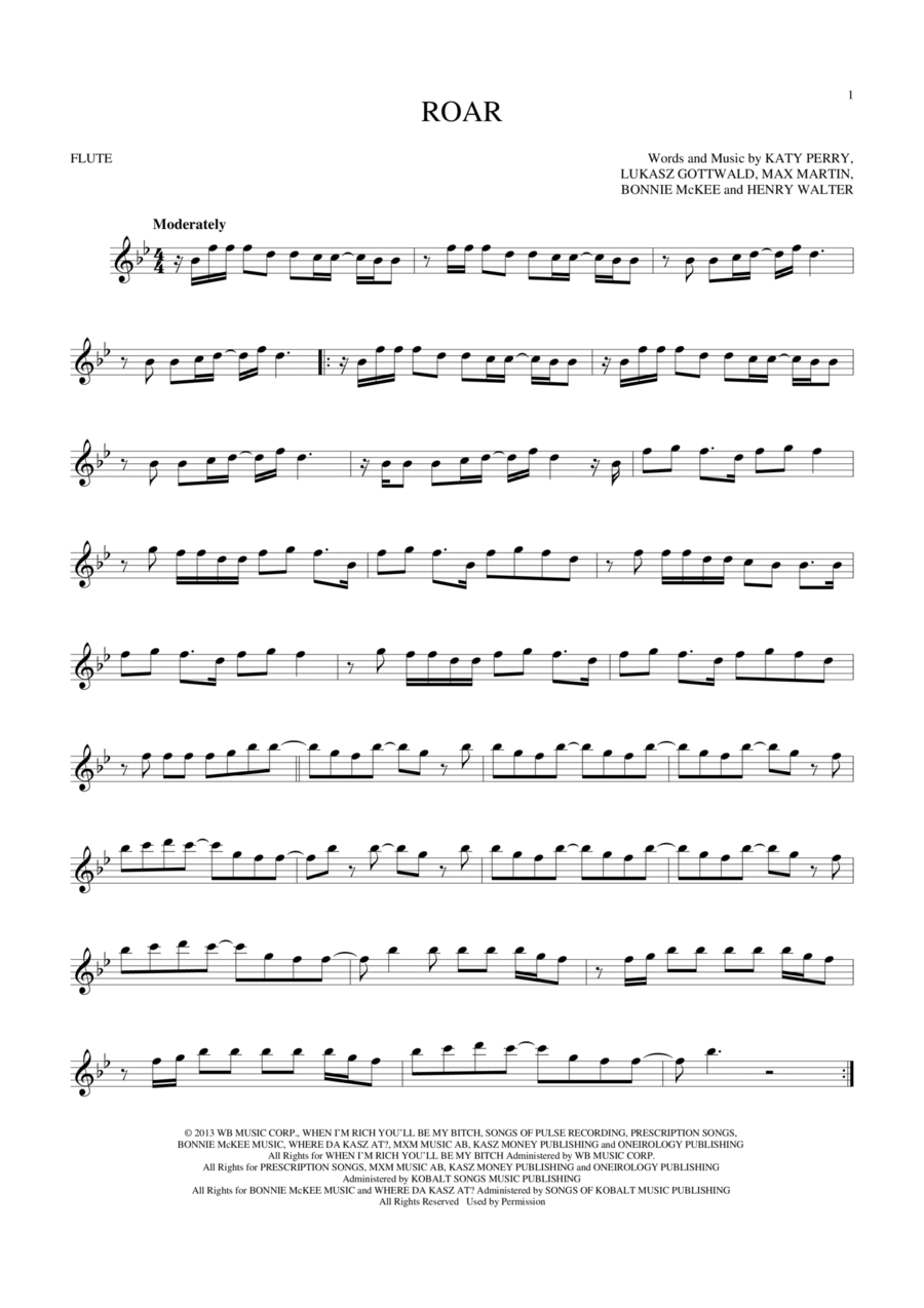 Roar Roar Flute Solo scores gallery preview page 1