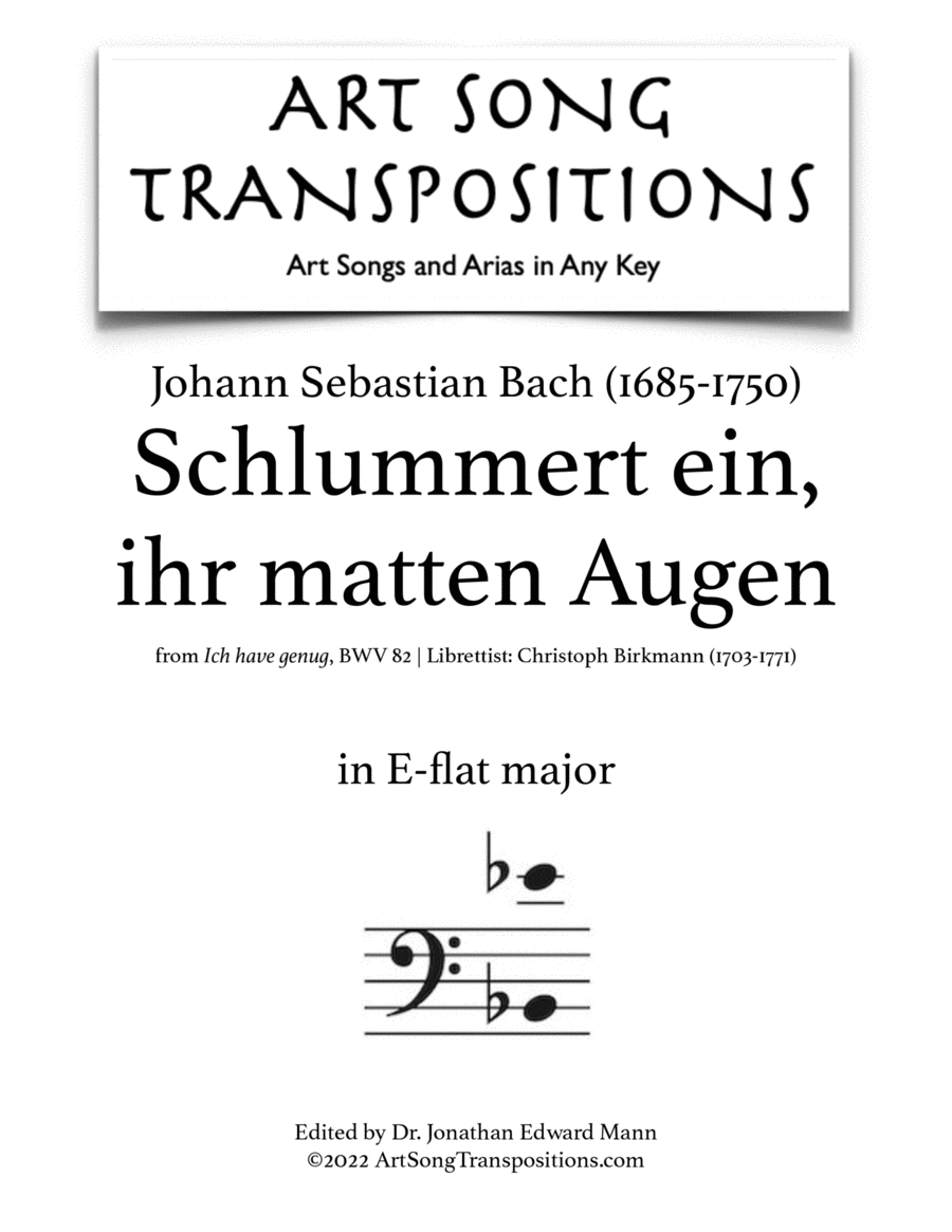 BACH: Schlummert ein, ihr matten Augen, BWV 82 (transposed to E-flat major) Voice scores gallery preview page 1