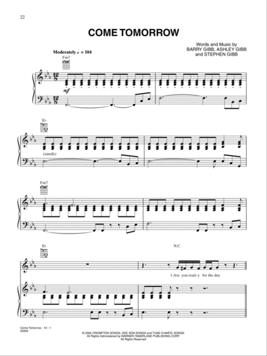Come Tomorrow Piano, Vocal, Guitar scores gallery preview page 1