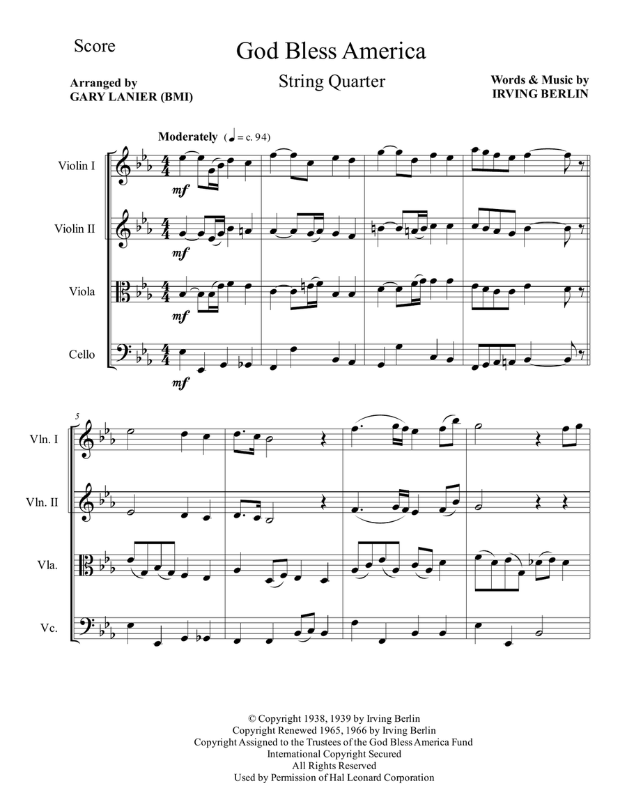 God Bless America God Bless America String Quartet scores gallery preview page 2