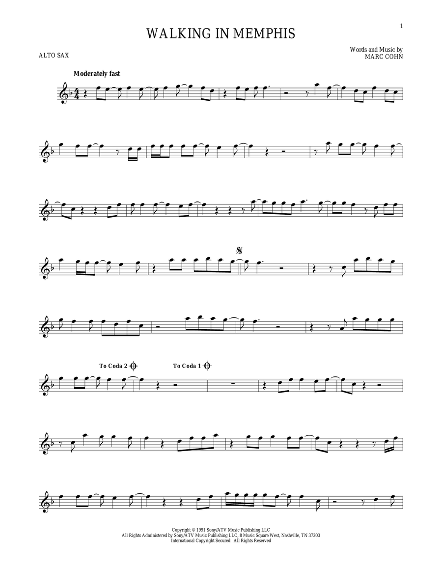 Walking In Memphis Alto Saxophone scores gallery preview page 1