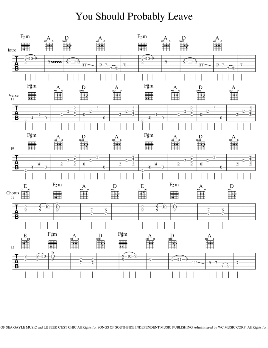 You Should Probably Leave by Josh Turner Guitar Tablature