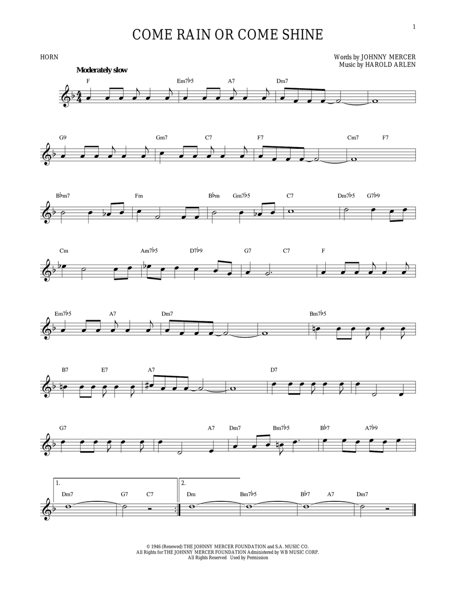 Come Rain Or Come Shine Horn Solo scores gallery preview page 1