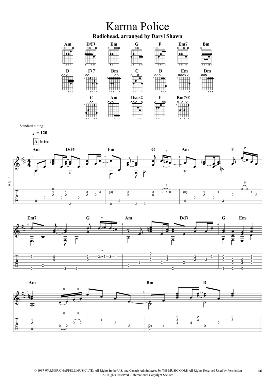 Karma Police Guitar Tablature scores gallery preview page 2